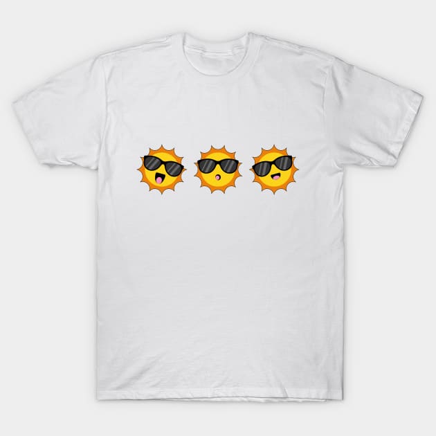 Kawaii Sun with Sunglasses Happy Emoji Faces T-Shirt by BirdAtWork